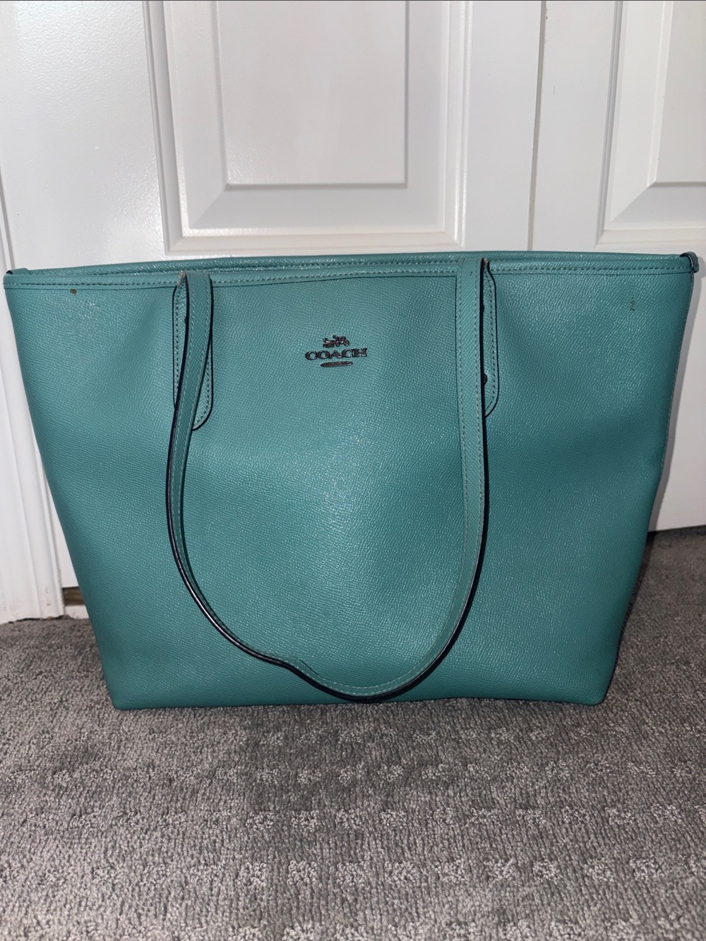 Coach Teal Pebbled Leather Tote